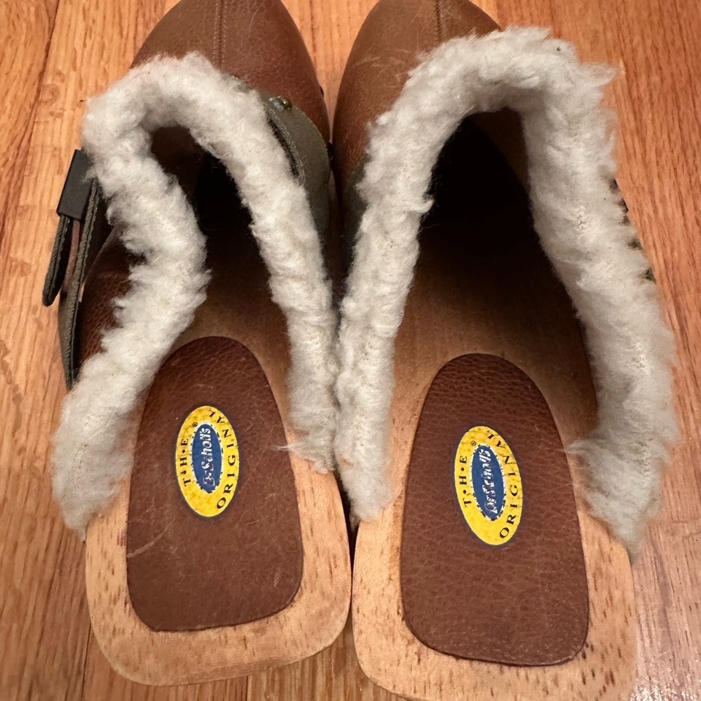 Dr. Scholl’s Leather Mules Clogs With Fur Trim Very Stylish Size 10M Top Gun - Picture 11 of 12
